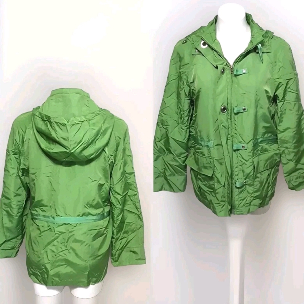 NEW Jones New York Green Raincoat Small Lightweight Windbreaker Hooded Jacket